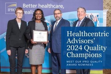 Yale New Haven Hospital receives the 2024 IPRO Quality Award. Pictured: Healthcentric Advisors President and CEO, John Keimig, alongside hospital staff and award representatives.